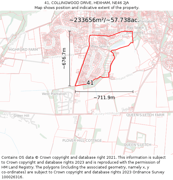 41, COLLINGWOOD DRIVE, HEXHAM, NE46 2JA: Plot and title map