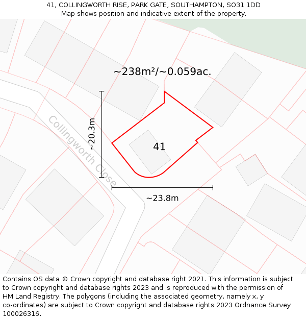 41, COLLINGWORTH RISE, PARK GATE, SOUTHAMPTON, SO31 1DD: Plot and title map