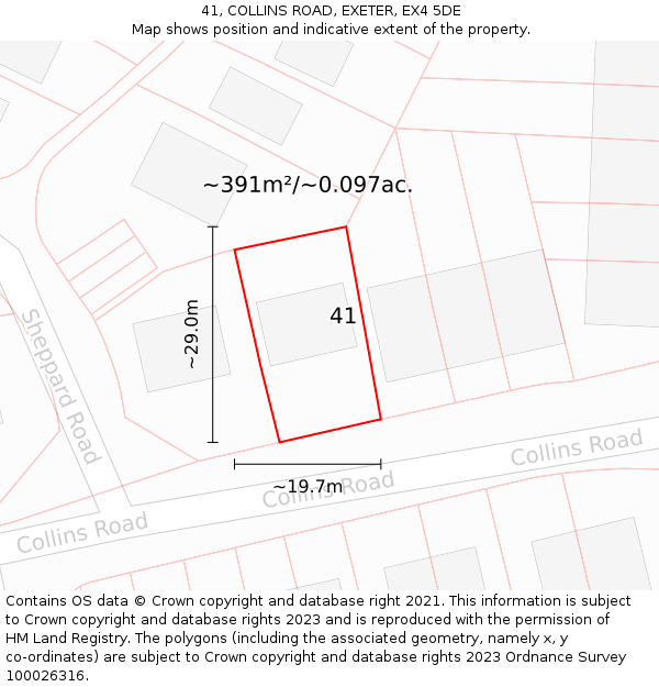 41, COLLINS ROAD, EXETER, EX4 5DE: Plot and title map