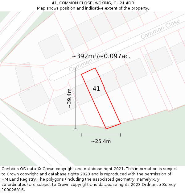41, COMMON CLOSE, WOKING, GU21 4DB: Plot and title map