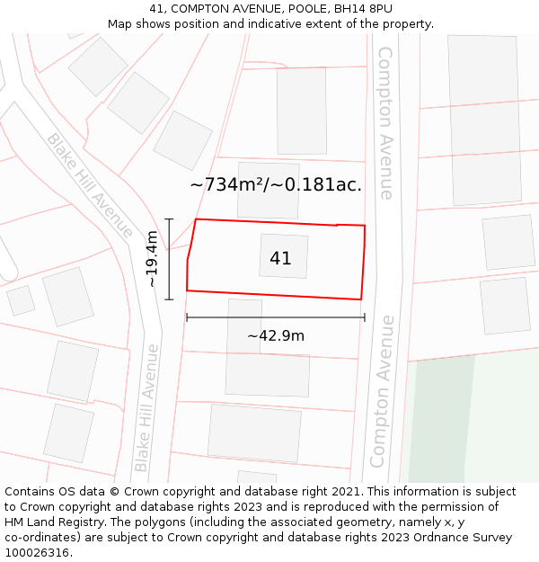 41, COMPTON AVENUE, POOLE, BH14 8PU: Plot and title map