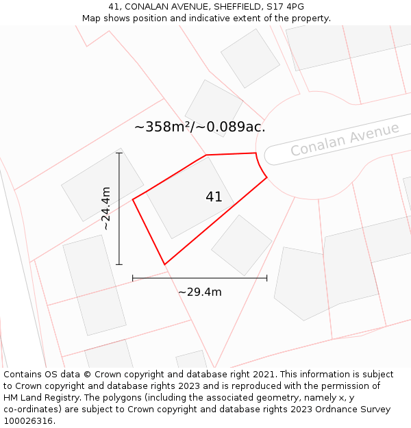 41, CONALAN AVENUE, SHEFFIELD, S17 4PG: Plot and title map