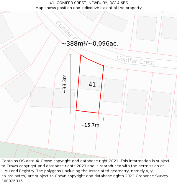 41, CONIFER CREST, NEWBURY, RG14 6RS: Plot and title map