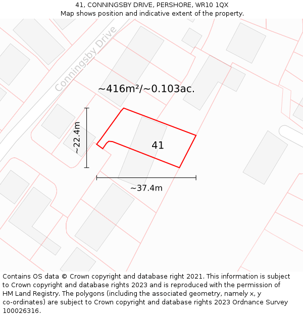 41, CONNINGSBY DRIVE, PERSHORE, WR10 1QX: Plot and title map