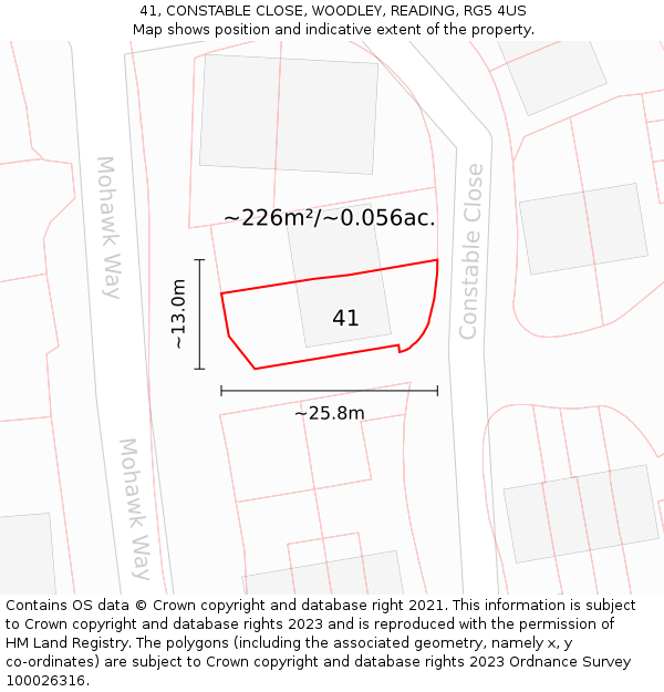 41, CONSTABLE CLOSE, WOODLEY, READING, RG5 4US: Plot and title map