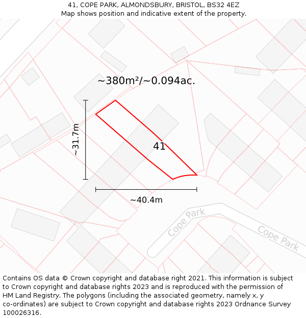 41, COPE PARK, ALMONDSBURY, BRISTOL, BS32 4EZ: Plot and title map