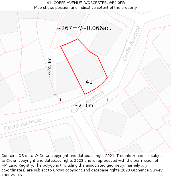 41, CORFE AVENUE, WORCESTER, WR4 0EB: Plot and title map