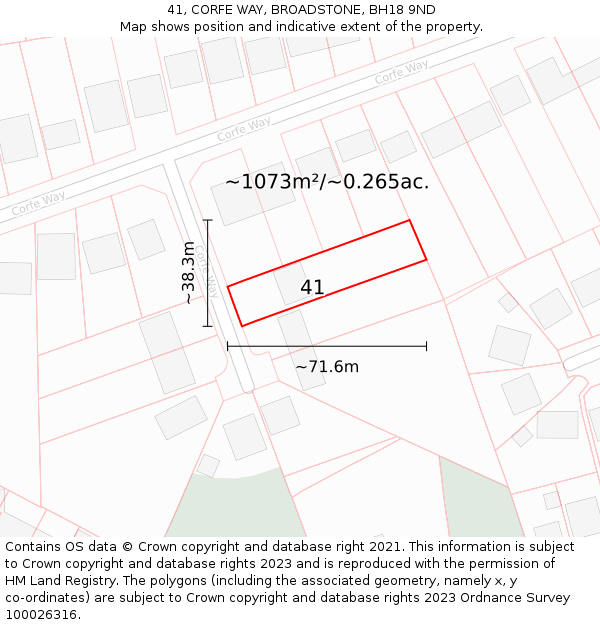 41, CORFE WAY, BROADSTONE, BH18 9ND: Plot and title map