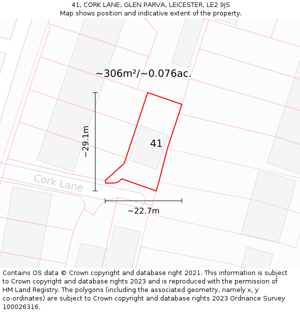 41, CORK LANE, GLEN PARVA, LEICESTER, LE2 9JS: Plot and title map