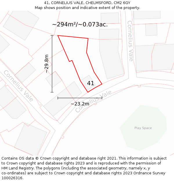 41, CORNELIUS VALE, CHELMSFORD, CM2 6GY: Plot and title map
