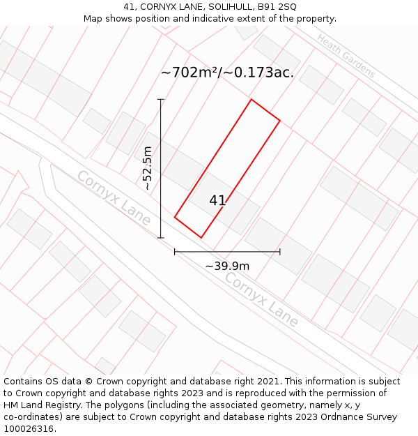 41, CORNYX LANE, SOLIHULL, B91 2SQ: Plot and title map
