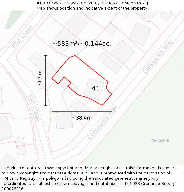 41, COTSWOLDS WAY, CALVERT, BUCKINGHAM, MK18 2FJ: Plot and title map