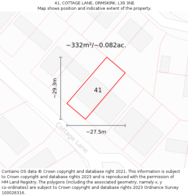 41, COTTAGE LANE, ORMSKIRK, L39 3NE: Plot and title map