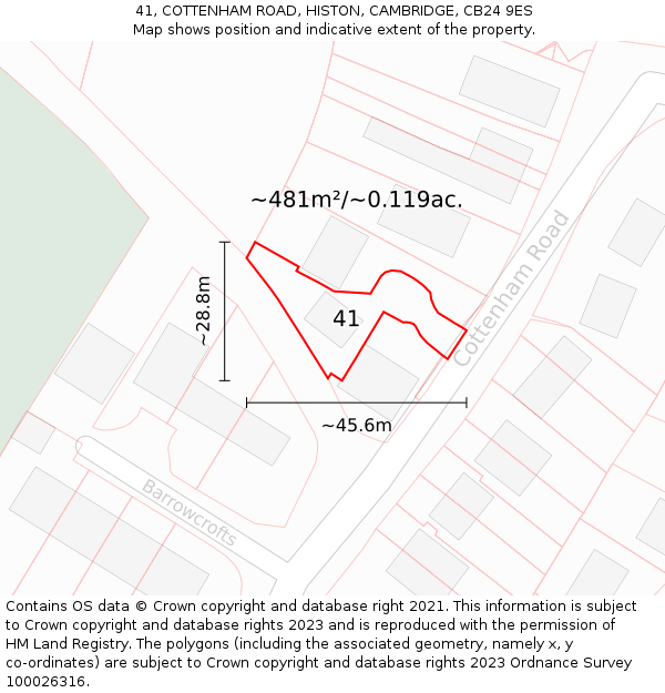 41, COTTENHAM ROAD, HISTON, CAMBRIDGE, CB24 9ES: Plot and title map