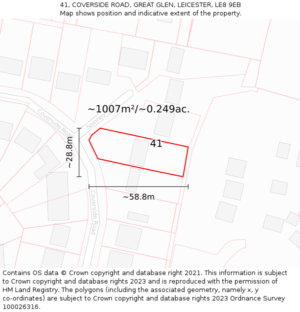 41, COVERSIDE ROAD, GREAT GLEN, LEICESTER, LE8 9EB: Plot and title map