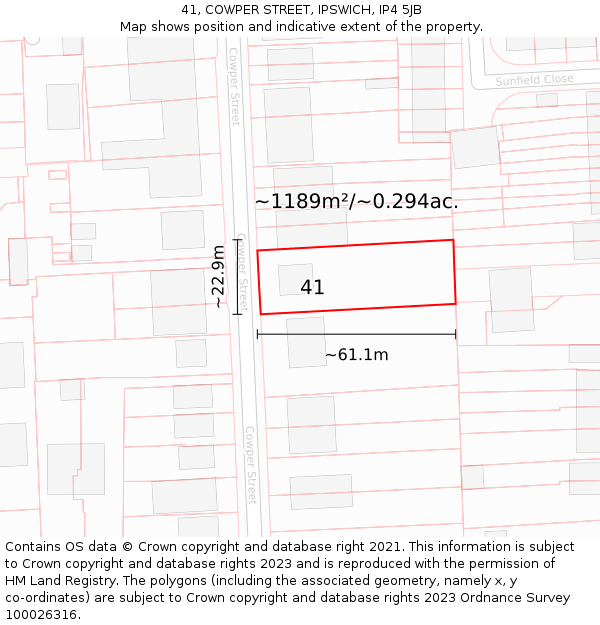 41, COWPER STREET, IPSWICH, IP4 5JB: Plot and title map