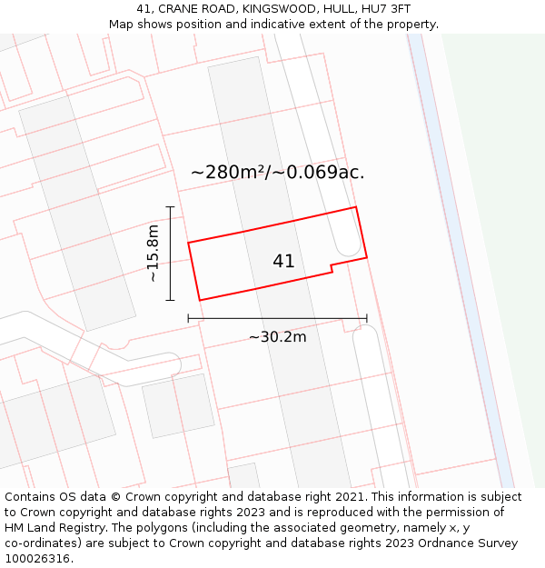 41, CRANE ROAD, KINGSWOOD, HULL, HU7 3FT: Plot and title map