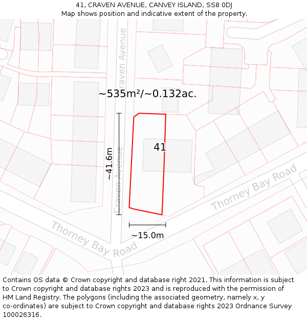 41, CRAVEN AVENUE, CANVEY ISLAND, SS8 0DJ: Plot and title map