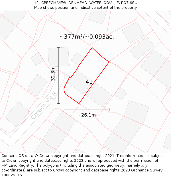 41, CREECH VIEW, DENMEAD, WATERLOOVILLE, PO7 6SU: Plot and title map
