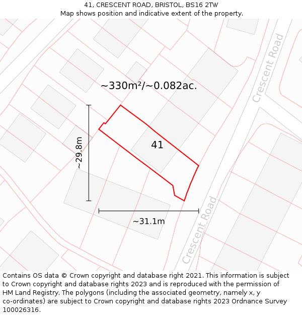 41, CRESCENT ROAD, BRISTOL, BS16 2TW: Plot and title map