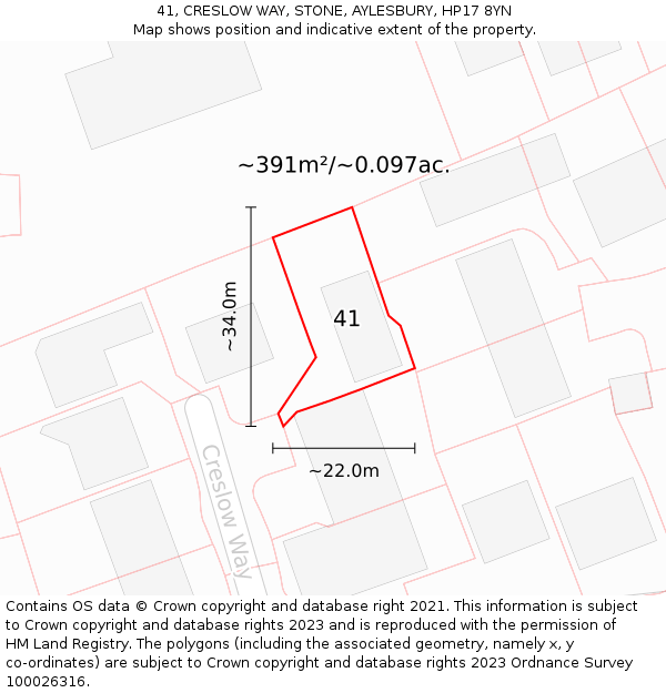 41, CRESLOW WAY, STONE, AYLESBURY, HP17 8YN: Plot and title map