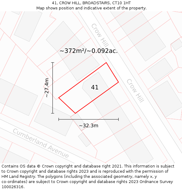 41, CROW HILL, BROADSTAIRS, CT10 1HT: Plot and title map
