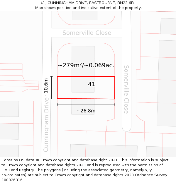 41, CUNNINGHAM DRIVE, EASTBOURNE, BN23 6BL: Plot and title map