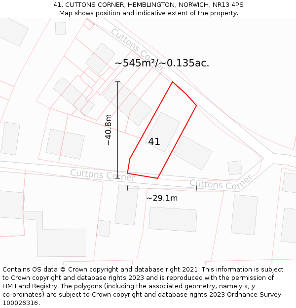 41, CUTTONS CORNER, HEMBLINGTON, NORWICH, NR13 4PS: Plot and title map