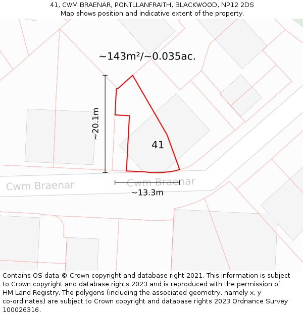41, CWM BRAENAR, PONTLLANFRAITH, BLACKWOOD, NP12 2DS: Plot and title map