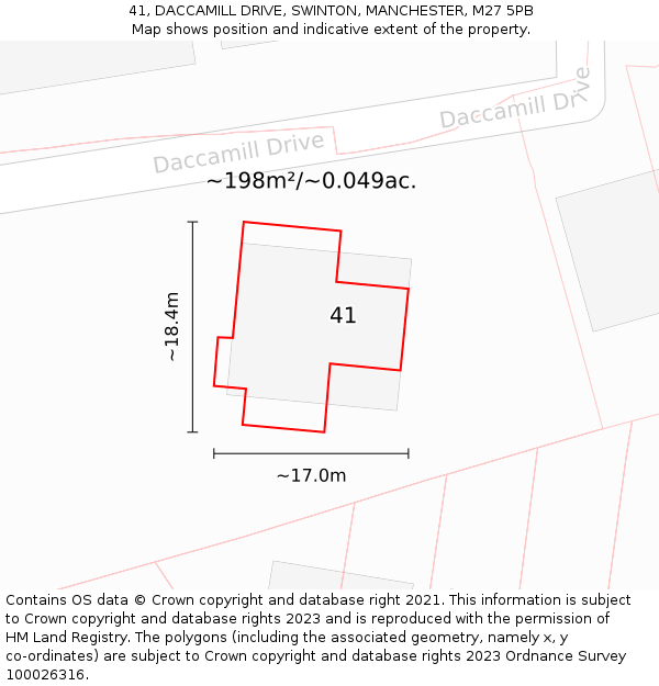 41, DACCAMILL DRIVE, SWINTON, MANCHESTER, M27 5PB: Plot and title map