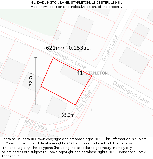 41, DADLINGTON LANE, STAPLETON, LEICESTER, LE9 8JL: Plot and title map