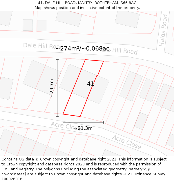 41, DALE HILL ROAD, MALTBY, ROTHERHAM, S66 8AG: Plot and title map