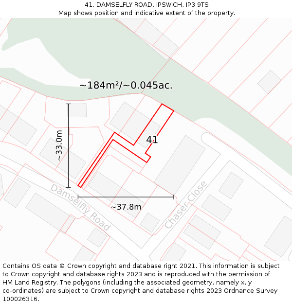 41, DAMSELFLY ROAD, IPSWICH, IP3 9TS: Plot and title map