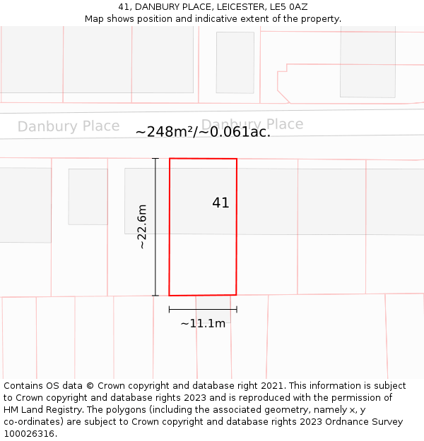 41, DANBURY PLACE, LEICESTER, LE5 0AZ: Plot and title map