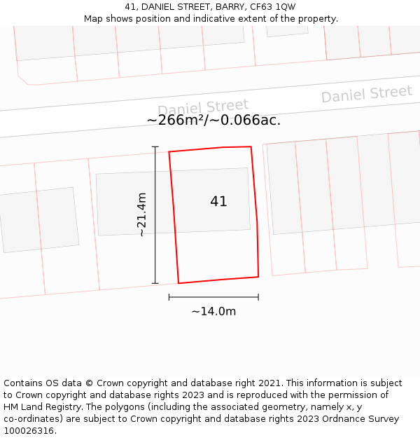 41, DANIEL STREET, BARRY, CF63 1QW: Plot and title map