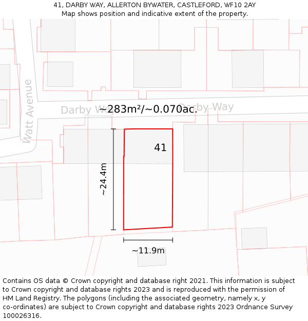 41, DARBY WAY, ALLERTON BYWATER, CASTLEFORD, WF10 2AY: Plot and title map