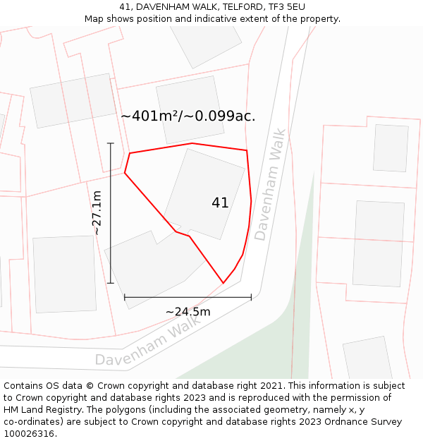 41, DAVENHAM WALK, TELFORD, TF3 5EU: Plot and title map