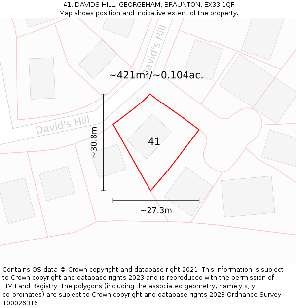 41, DAVIDS HILL, GEORGEHAM, BRAUNTON, EX33 1QF: Plot and title map