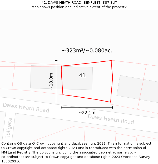 41, DAWS HEATH ROAD, BENFLEET, SS7 3UT: Plot and title map