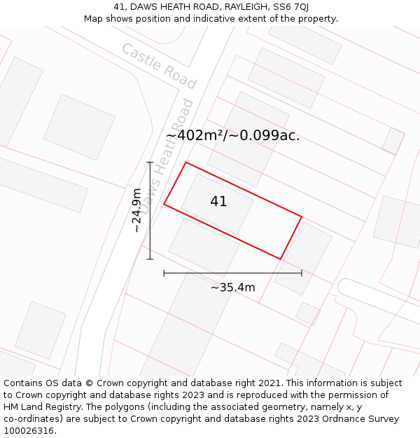 41, DAWS HEATH ROAD, RAYLEIGH, SS6 7QJ: Plot and title map