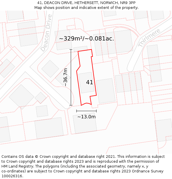 41, DEACON DRIVE, HETHERSETT, NORWICH, NR9 3PP: Plot and title map