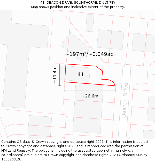 41, DEACON DRIVE, SCUNTHORPE, DN15 7EY: Plot and title map