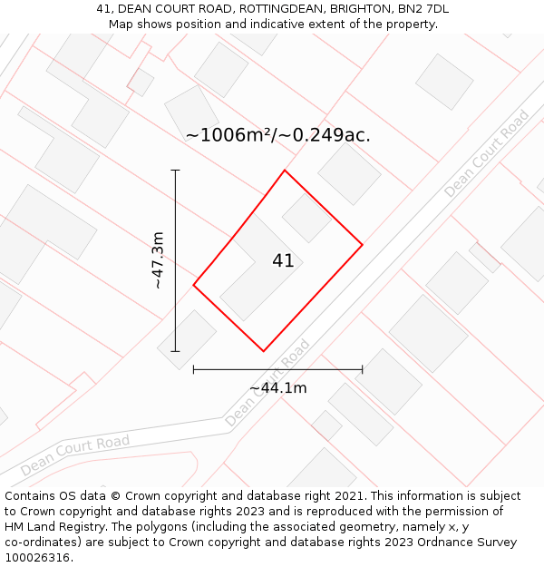 41, DEAN COURT ROAD, ROTTINGDEAN, BRIGHTON, BN2 7DL: Plot and title map