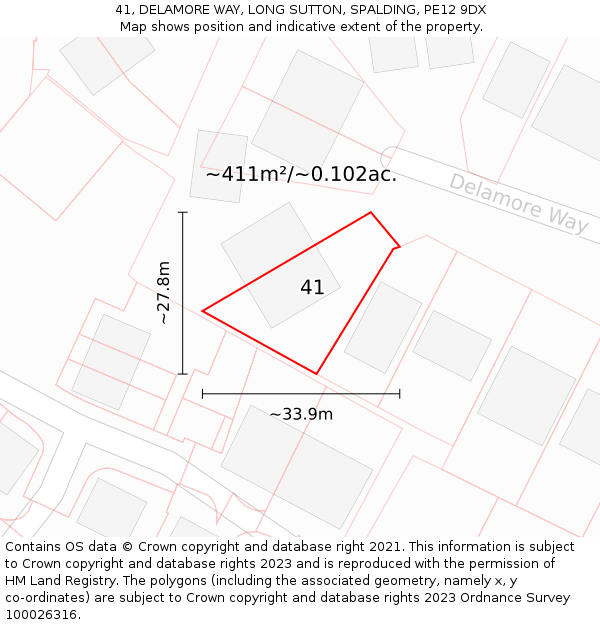 41, DELAMORE WAY, LONG SUTTON, SPALDING, PE12 9DX: Plot and title map