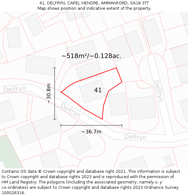 41, DELFRYN, CAPEL HENDRE, AMMANFORD, SA18 3TT: Plot and title map