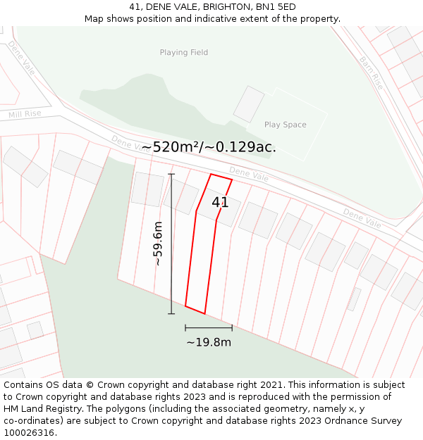 41, DENE VALE, BRIGHTON, BN1 5ED: Plot and title map