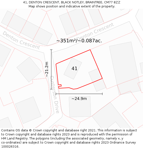 41, DENTON CRESCENT, BLACK NOTLEY, BRAINTREE, CM77 8ZZ: Plot and title map