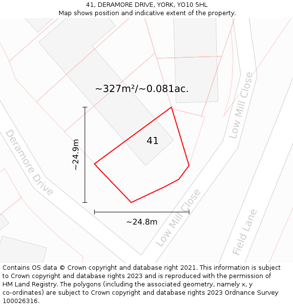41, DERAMORE DRIVE, YORK, YO10 5HL: Plot and title map
