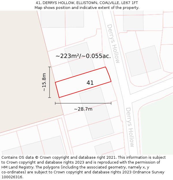 41, DERRYS HOLLOW, ELLISTOWN, COALVILLE, LE67 1FT: Plot and title map