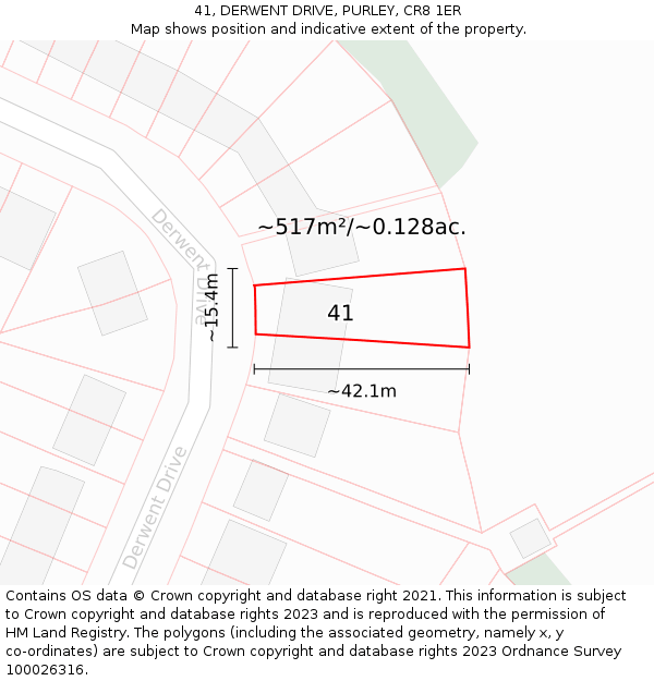 41, DERWENT DRIVE, PURLEY, CR8 1ER: Plot and title map